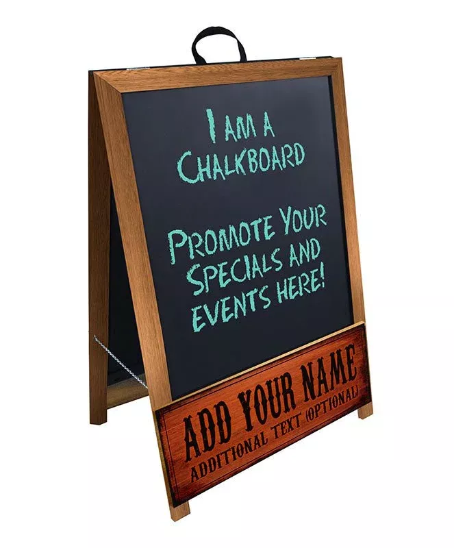 “ADD YOUR NAME” A-Frame Sidewalk Chalkboard Sign – Double Sided – Wood Finish Options – Design 2