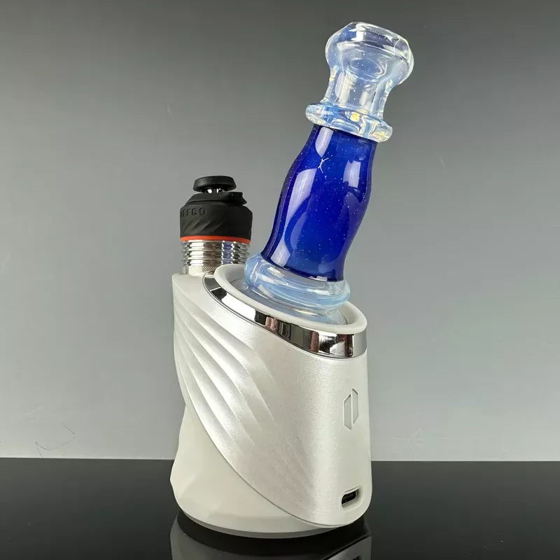 “Ghost Satin & Blue Crushed Opal ” Puffco Dry Top by Avalon Glass