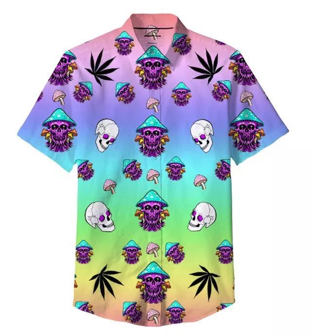 Skull Mushroom Green Leaf Shirt 100% Polyester, Pack of 5 Sizes Sets, 1-M, 1-L, 1-XL, 1-XXL, 1-XXXL