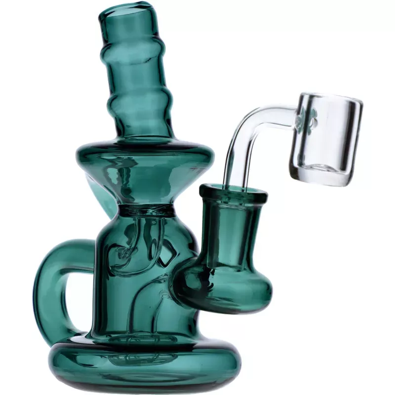 Teal Mini Recycler Water Pipe with Quartz